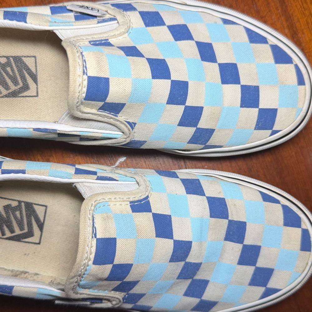 Vans Slip-On Checkerboard Sneakers in Blue and Light Blue — women’s 6/mens 4.5 - Picture 8 of 15